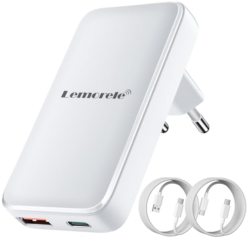 USB C Ladegerät 65W für iPhone 15/15 Pro/15 Pro Max/14/13, Lemorele USB C Netzteil 2-Port Schnellladegerät PD Charger 65W mit 2X 2M Ladekabel für MacBook Pro/Air, i.Pad Pro/Air, Galaxy S23/S23 von Lemorele