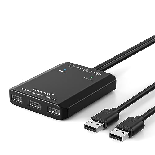 USB Switch Adapter, Lemorele 3 Ports USB Share USB Switch für 2 PCs, 2 In 3 Out USB KVM Switch Hub mit 2 USB Kabeln für Maus, Tastatur, Scanner, Drucker von Lemorele