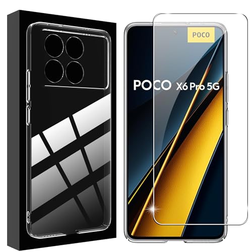 Lemxiee Case für Poco X6 Pro 5G Handyhülle + [1 Stück] Schutzfolie für Poco X6 Pro 5G Panzerglas,Ultradünnes Hartes PC-Schutzhülle für Poco X6 Pro 5G hülle von Lemxiee