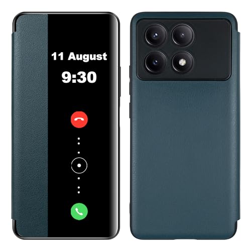 Lemxiee Case für Xiaomi Poco X6 Pro 5G Handyhülle,Premium PU Flip Schutzhülle，Transluzentes PC Sichtfenster Weiche Silikon-Schutzhülle für Xiaomi Poco X6 Pro 5G hülle von Lemxiee