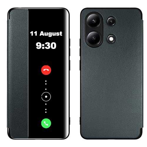 Lemxiee Case für Xiaomi Redmi Note 13 4G Handyhülle,Premium PU Flip Schutzhülle，Transluzentes PC Sichtfenster Weiche Silikon-Schutzhülle für Xiaomi Redmi Note 13 4G hülle von Lemxiee