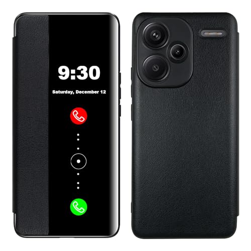 Lemxiee Case für Xiaomi Redmi Note 13 Pro+ 5G Handyhülle,Premium PU Flip Schutzhülle，Transluzentes PC Sichtfenster Weiche Silikon-Schutzhülle für Xiaomi Redmi Note 13 Pro+ 5G hülle von Lemxiee