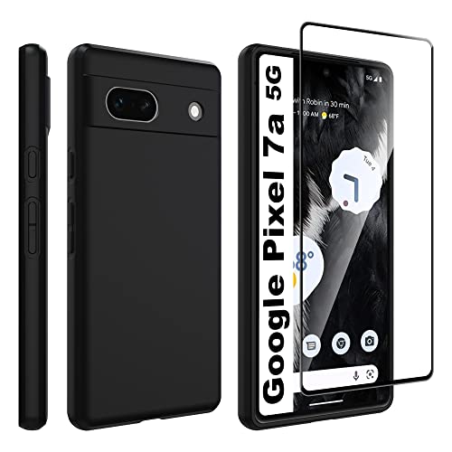 Lemxiee Cases für Google Pixel 7a Handyhülle +[1 Stück] Schutzfolie für Google Pixel 7a Panzerglas,Weiche Silikon-Telefonhülle TPU [Anti-Scratch] [Ultra Thin] [Stoßfest]- Schwarz von Lemxiee