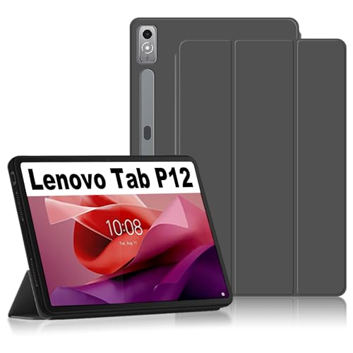 Lemxiee Cases für Lenovo Tab P12 hülle,Slim Smart Folio PU-Schutzhülle [Auto Schlaf/Wach][Kratzfest][Klappbarer Ständer] PU Leder Hülle für Lenovo Tab P12 Cover -Grau von Lemxiee
