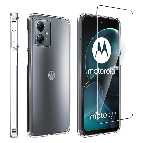 Lemxiee Cases für Motorola Moto G14 Handyhülle +[1 Stück] Schutzfolie für Motorola Moto G14 Panzerglas,Weiche TPU-Telefonhülle [Anti-Scratch] [Ultra Thin] [Stoßfest] -Transparent von Lemxiee