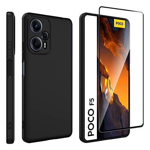 Lemxiee Cases für Xiaomi Poco F5 Handyhülle +[1 Stück] Schutzfolie für Xiaomi Poco F5 Panzerglas,Weiche Silikon-Telefonhülle TPU [Anti-Scratch] [Ultra Thin] [Stoßfest]- Schwarz von Lemxiee