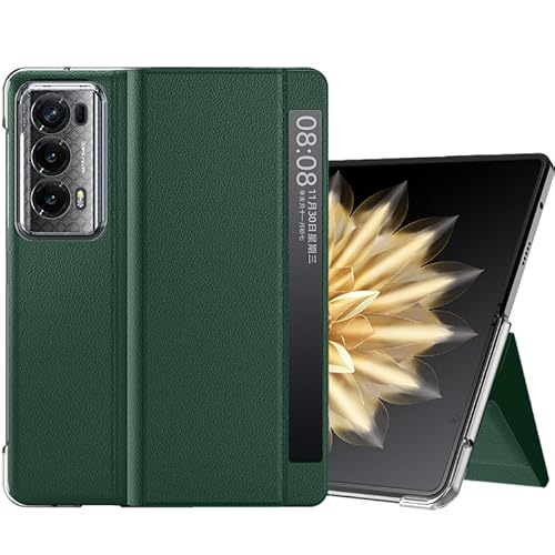 Lemxiee PU Flip Case für Honor Magic V2 Handyhülle,Schutzhülle mit klappbarem Standfuß/Automatisches Wake/Sleep,Ultradünnes und leichtes PC-Schutzhülle für Honor Magic V2 hülle -Grün von Lemxiee