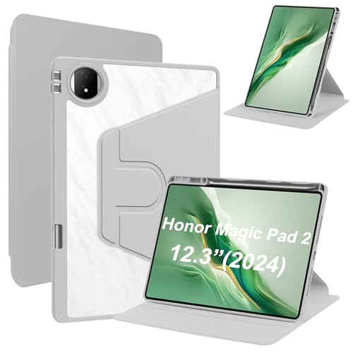 Lemxiee PU Leder Case für Honor Magic Pad 2 hülle mit Stiftschlitz/Drehständer/Kratzfest,PU Leder + Acryl Hülle für Honor Magic Pad 2 (2024) 12.3" Cover von Lemxiee