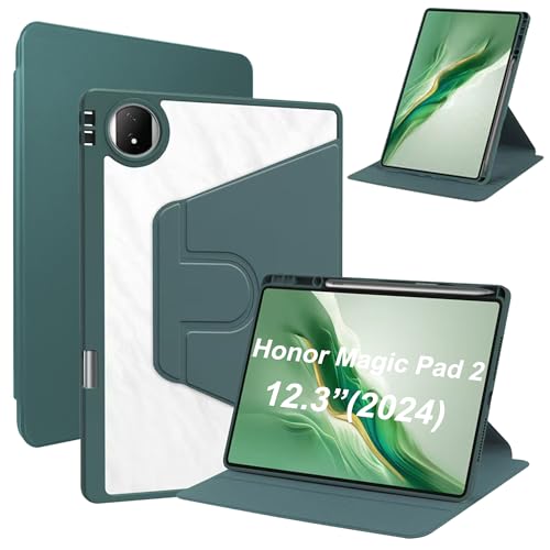 Lemxiee PU Leder Case für Honor Magic Pad 2 hülle mit Stiftschlitz/Drehständer/Kratzfest,PU Leder + Acryl Hülle für Honor Magic Pad 2 (2024) 12.3" Cover von Lemxiee