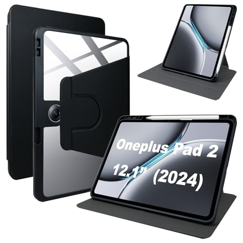 Lemxiee PU Leder Case für Oneplus Pad 2 & Oppo Pad 3 Pro hülle mit Stiftschlitz/Drehständer/Kratzfest,PU Leder + Acryl Hülle für Oneplus Pad 2 & Oppo Pad 3 Pro (2024) 12.1" Cover von Lemxiee