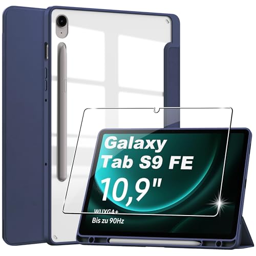 Lemxiee PU Leder Cases für Samsung Galaxy Tab S9 FE hülle und Schutzfolie für Samsung Galaxy Tab S9 FE Panzerglas [Auto Schlaf/Wach][Ständer][Schlitz für Tragstift] von Lemxiee