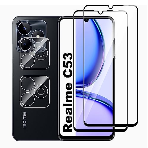 Lemxiee Schutzfolie für Realme C53 Panzerglas [2+2 Stück] Kamera Schutzfolie + 9H Härte Displayschutz Folie,Ultra Dünn Anti-Scratch Displayschutzfolie Panzerfolie von Lemxiee