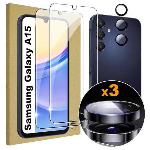 Lemxiee Schutzfolie für Samsung Galaxy A15 Panzerglas [2+1 Stück] Kamera Schutzfolie + 9H Härte Displayschutz Folie,Ultra Dünn Anti-Scratch Displayschutzfolie Panzerfolie für Samsung Galaxy A15 von Lemxiee