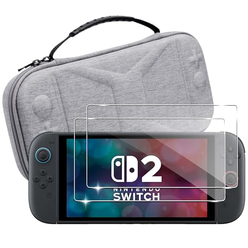 Lemxiee Tasche für Nintendo Switch 2 Zubehör + [2 Stück] Schutzfolie für Nintendo Switch 2 Panzerglas,Harte Tragetasche Hülle für Switch 2 (2025) Case von Lemxiee