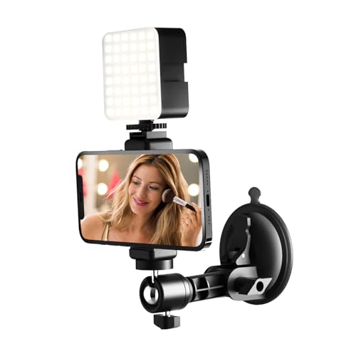 LenTok Saugnapf-Spiegel-Telefonhalter mit Licht für Content Creator Essentials, Spiegelstativ für Make-up, Wand-Telefon-Kamerahalterung für Badezimmer, Küche, kompatibel mit allen glatten Oberflächen von LenTok