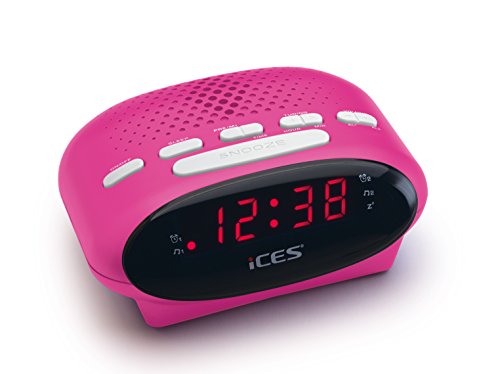 Ices ICR-210 Pink - FM Uhrenradio - Radiowecker mit 2 Weckzeiten - PLL FM - Schlummerfunktion - Sleeptimer - Gangreserve - Kompakt - ICR-210 Pink von Lenco