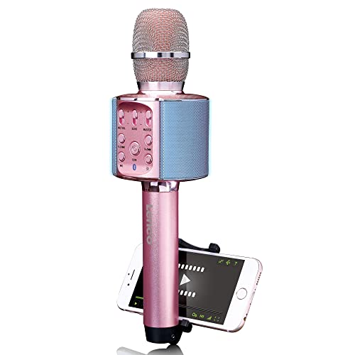 Lenco BMC-090 - Karaoke Mikrofon - Bluetooth V4.2 - Mit Smartphone-Halterung - 5 Watt RMS - LED Lichteffekte - integrierter Akku mit 1200mAh – Android und iOS - Rosa von Lenco