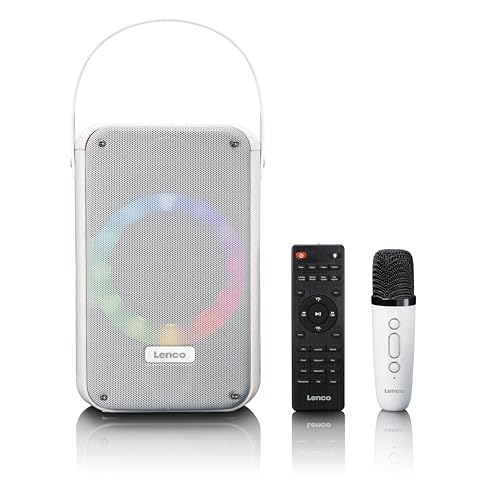 Lenco BTC-060 tragbare Karaoke-Maschine - Bluetooth 5.2-20 Watt RMS - 2 Lautsprecher - Mikrofon - Fernbedienung - integrierter Akku - Lichteffekte - weiß Lenco BTC-060 tragbare Karaoke-Maschine - Bluetooth 5.2-20 Watt RMS - 2 Lautsprecher - Mikrofon - Fernbedienung - integrierter Akku - Lichteffekte - weiß von Lenco