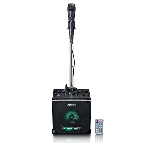 Lenco BTC-070 Karaoke Anlage - Bluetooth Lautsprecher mit Mikrofon - Musikbox - Lichteffekte - 10 Stunden Akkulaufzeit - USB - Micro SD - AUX IN - Schwarz von Lenco
