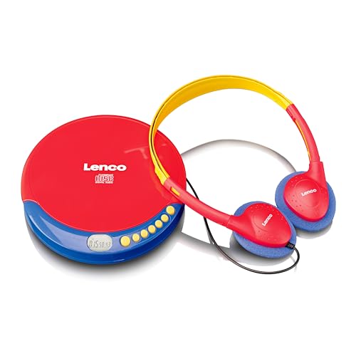 Lenco CD-021 CD-Player für Kinder - tragbarer CD-Player - Discman - Kopfhörer mit Lautstärkenbegrenzung - liest CD-R/RW - integrierter Akku - mit Ladekabel - rot/blau von Lenco