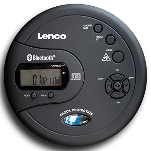 Lenco CD-300 - Tragbarer CD-Player Walkman - Bluetooth Diskman - CD Walkman - MP3 Funktion - Antishock - 2 x 2000mAh Akku - Kopfhörer - Micro USB Ladekabel - Schwarz von Lenco