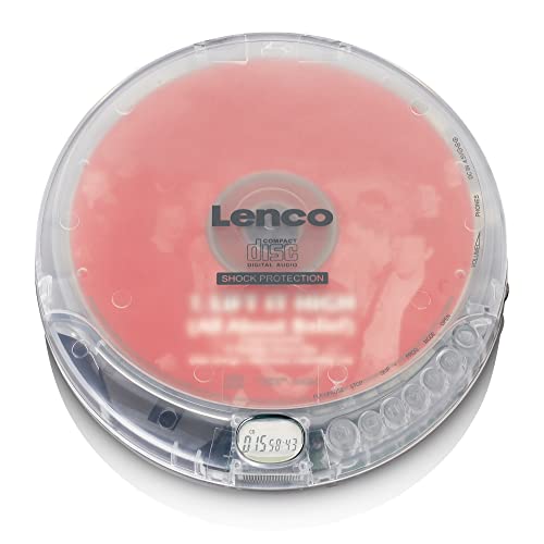 Lenco CD-Player CD-202 Discman mit LCD-Display - mit Anti-Schock - MP3 - Batterie- und Netzfunktion - Hörbuchfunktion - Inklusive Stereo-Kopfhörer, USB-Ladekabel - transparent von Lenco