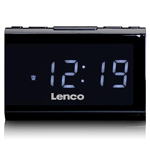 Lenco CR-525 Radiowecker - FM Digital Wecker - FM Radio Empfänger - Mit Sleeptimer und Schlummerfunktion - USB und FM Alarmfunktion - USB Ladeanschluss - Displaydimmer - Schwarz von Lenco
