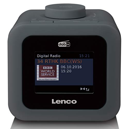 Lenco CR-620 DAB+ Uhrenradio - Radiowecker mit 3“ TFT Farbdisplay - PLL FM - 40 Senderspeicher für FM und DAB+ - Alarm u. Schlummerfunktion - 2 Watt RMS - 3,5mm - Grau, CR-620GY, 90 x 98 x 110 mm von Lenco