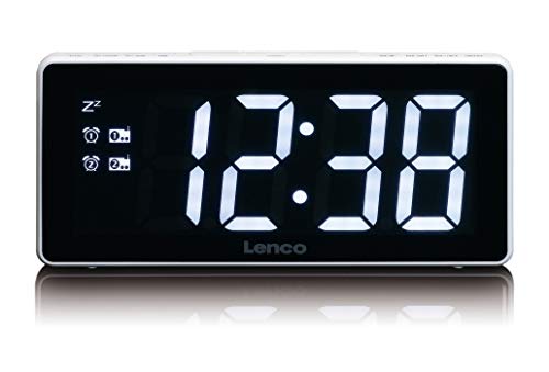 Lenco CR30W CR-30 Uhrenradio - riesiges 3" Display - Doppelalarm Funktion - Sleeptimer und Schlummerfunktion - 10 Senderspeicher - PLL FM Radio - weiß von Lenco