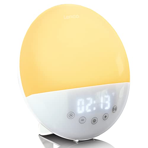 Lenco CRW-110 Wake-Up-Light - Lichtwecker - Sonnenaufgangfunktion - 7 Farben 30 Lichtintensitäten - mit Smartlife App steuern - Amazon Alexa - Zwei Weckzeiten - weiß von Lenco