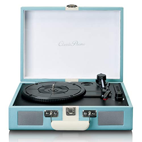 Lenco Classic Phono by Lenco TT-110 Plattenspieler - Kofferplattenspieler - 33, 45 und 78 RPM - Bluetooth - Riemenantrieb - 2 Lautsprecher - AUX-IN, RCA-Out, 3,5mm - Blau/Weiß Lenco Classic Phono by Lenco TT-110 Plattenspieler - Kofferplattenspieler - 33, 45 und 78 RPM - Bluetooth - Riemenantrieb - 2 Lautsprecher - AUX-IN, RCA-Out, 3,5mm - Blau/Weiß von Lenco