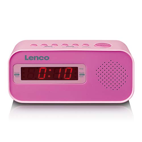 Lenco Cr-205 Kinderwecker - Zwei Stunden Aufwachen - Ukw-Pll-Radio - Schlummerfunktion - Dimmer - Aufkleber - Pink von Lenco