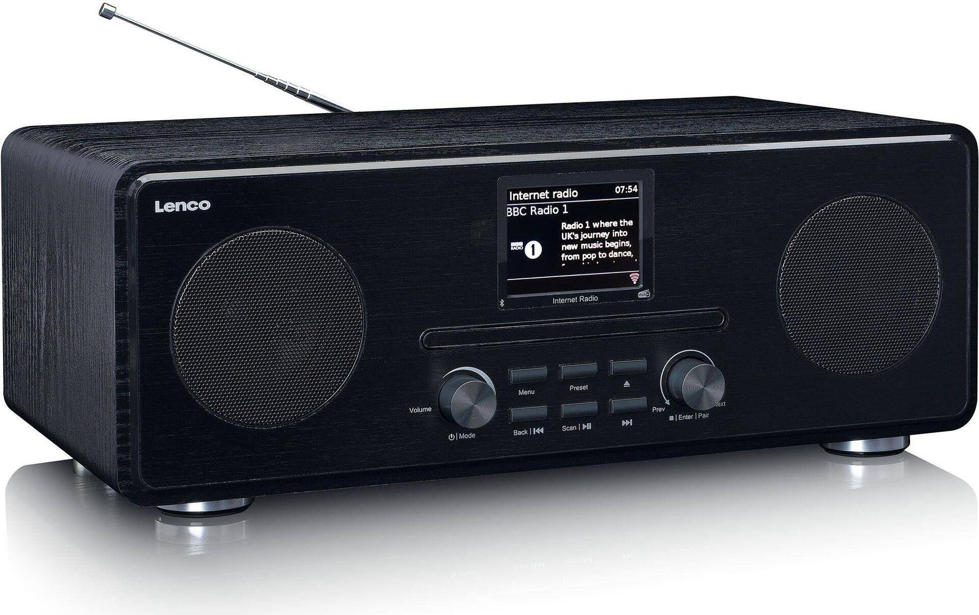 Lenco DIR 260 Internetradio mit W-LAN - Digitalradio mit Bluetooth und Wi-Fi - DAB+ FM Radio - CD Player 2,8 Farbdisplay - AUX - Weckfunktion - App Steuerung via Undok - 2 x 10 Watt RMS - Schwarz (DIR-260BK) von Lenco