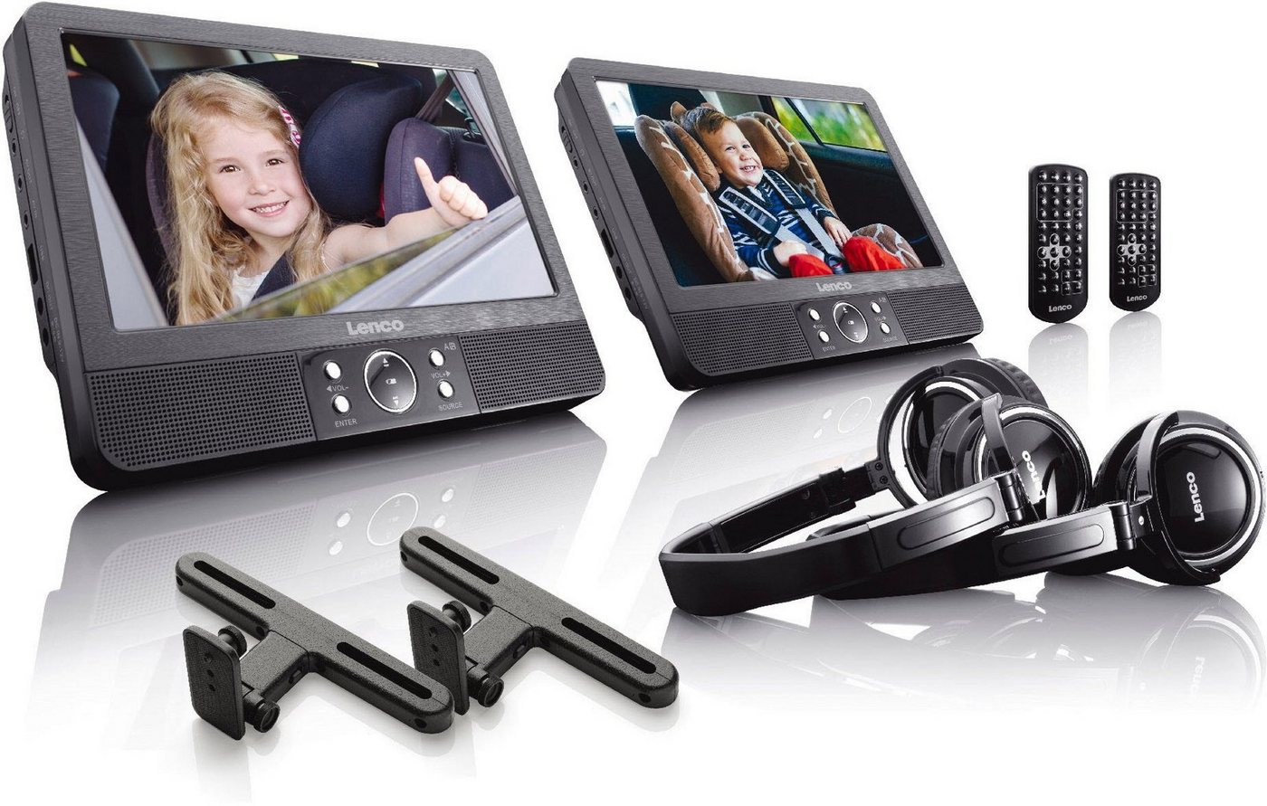 Lenco DVP-939 - port. 9 DVD-Player Set mit Doppellaufwerk/ Kopfhörer Portabler DVD-Player (Haltergungen & Kopfhörer im Lieferumfang) von Lenco
