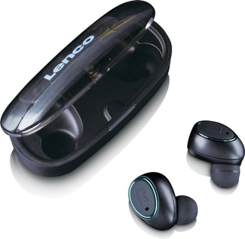 Lenco EPB-410 Bluetooth Kopfhörer - True Wireless In-Ear Kopfhörer mit Lade-Etui 400mAh - 2,5 Stunden Spielzeit - IPX4 Wasserdicht - Bluetooth V4.2 - Schwarz von Lenco