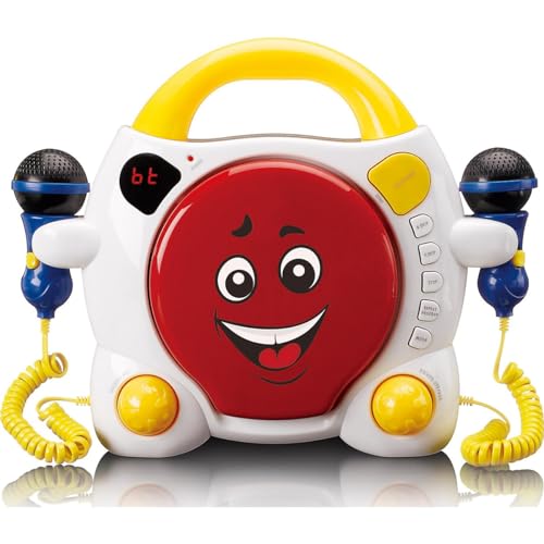 Lenco KCD-011 CD-Player Sing Along für Kinder - Bluetooth 5.0 - Antishock - LED-Display - Titelspeicher - 2 Mikrofone für Karaoke - AC- oder Batterie betrieben - mit Aufklebern von Lenco
