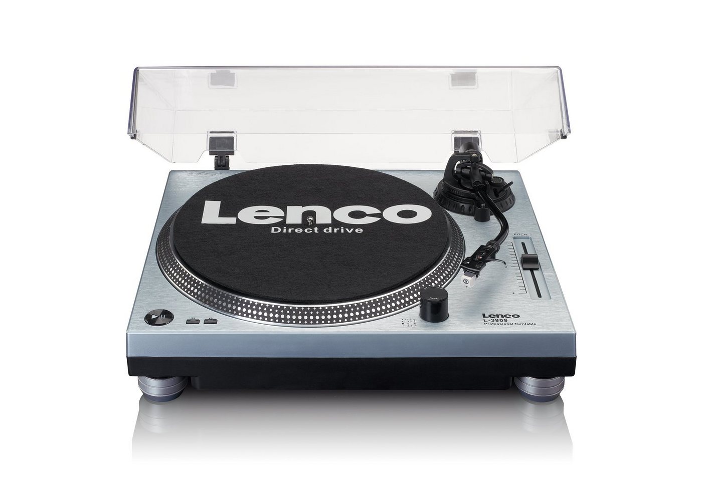 Lenco L-3809ME Plattenspieler (elektrisch, USB/PC-Encoding, Pitch Control & Phono-Vorverstärker inkl. Staubschutz) von Lenco