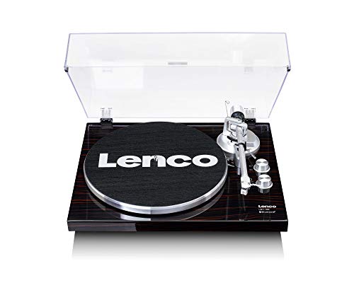 Lenco LBT-188 Plattenspieler - Bluetooth Plattenspieler - Riemenantrieb - 2 Geschwindigkeiten 33 u. 45 U/min - Anti-Skating - Vinyl zu MP3 digitalisieren - Dunkelbraun, LBT-188 WA, Wallnuss von Lenco