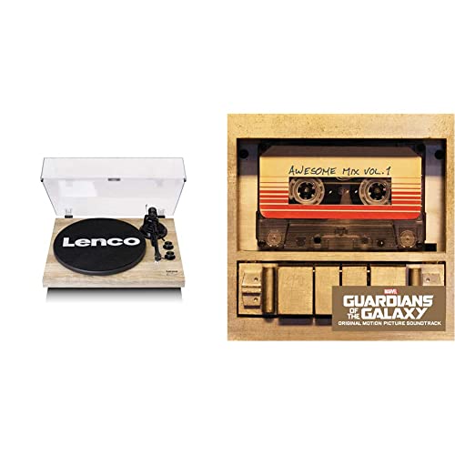 Lenco LBT-188 Plattenspieler - Bluetooth Plattenspieler - Riemenantrieb - 2 Geschwindigkeiten 33 u. 45 U/min - Anti-Skating - braun Kiefer & Guardians of The Galaxy: Awesome Mix Vol.1 [Vinyl LP] von Lenco