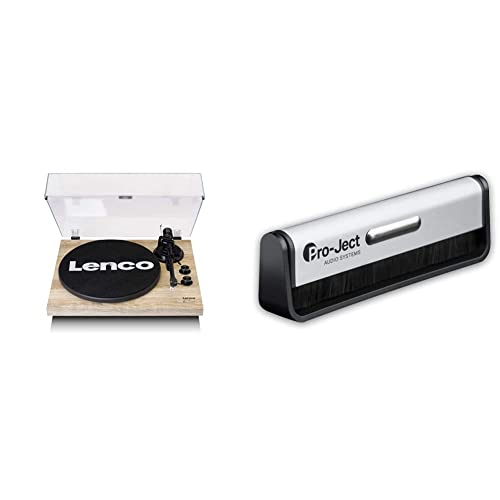 Lenco LBT-188 Plattenspieler - Bluetooth - Riemenantrieb - 2 Geschwindigkeiten 33 u. 45 U/min - Anti-Skating - Vinyl zu MP3 digitalisieren - braun Kiefer & Pro-Ject Brush it – Reiniger Discos von Lenco