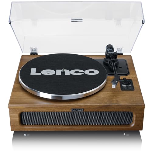 Lenco LS-410 Plattenspieler - Bluetooth Plattenspieler - integrierte Lautsprecher 40 Watt RMS - Riemenantrieb - Vorverstärker - RCA Out und AUX-In - Holz LS-410WA Braun von Lenco