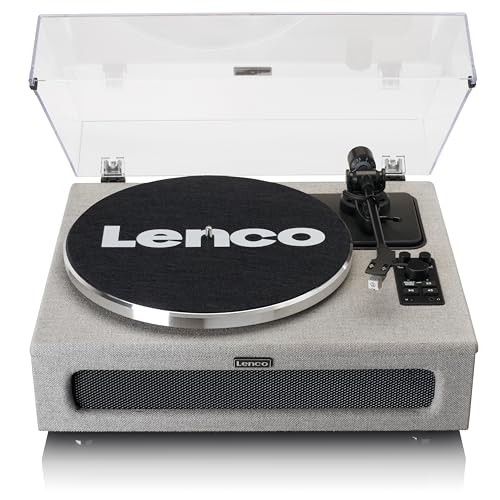 Lenco LS-440 Plattenspieler - Bluetooth Plattenspieler - integrierte Lautsprecher 40 Watt RMS - Riemenantrieb - Pitch Control - Vorverstärker - RCA Out und AUX-In - Grau von Lenco