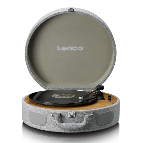 Lenco LS-66 Plattenspieler - Bluetooth® Empfang & Übertragung, 2 integrierte Lautsprecher, AT3600 Magnettonabnehmer, Riemenantrieb, Auto-Stop, 33/45 U/min, RCA-Anschluss, Holzgehäuse - Grau von Lenco