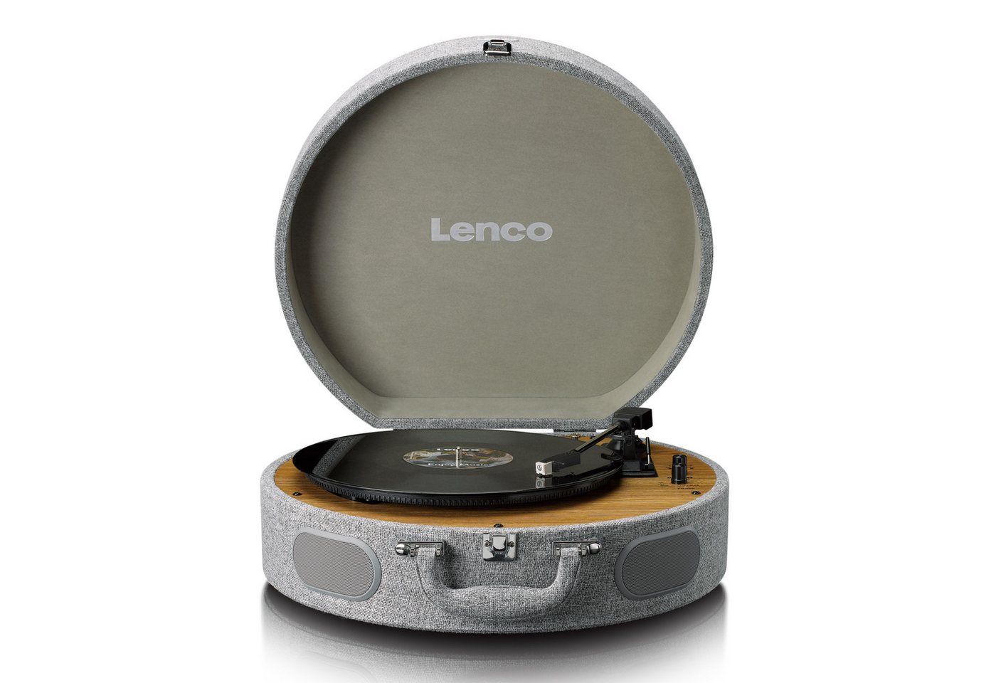 Lenco LS-66GY Plattenspieler (Riemenantrieb, Bluetooth, Retro Design, Stoff-Holzgehäuse, AT3600L & integrierte Lautsprecher) von Lenco