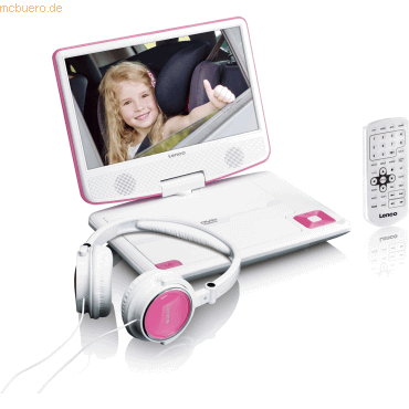Lenco LENCO DVP-910 9- DVD-Player + USB & KfZ-Halterung, pink/weiß von Lenco