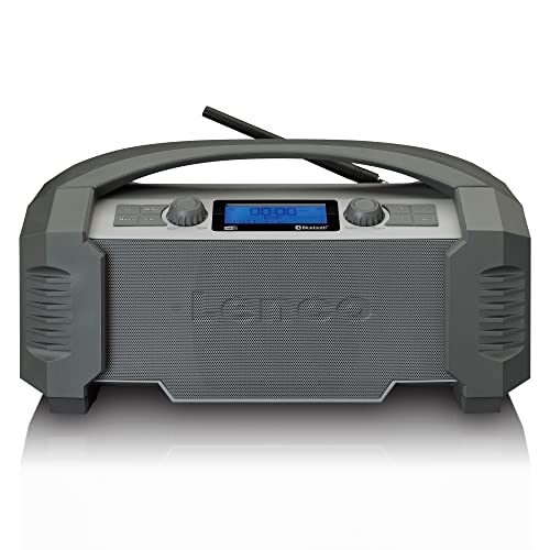 Lenco ODR-159 Dab+ Baustellenradio - Bluetooth 5.0, IP54 FM-Empfänger, wasserdicht - 15 W - RMS-Batterie - mit Ladegerät - AUX-in - USB - 5000 mAh - Grau von Lenco