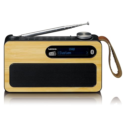 Lenco PDR-040 - Tragbares DAB+ Radio - FM Radio - mit Bluetooth - integrierter Akku mit 2000mAh - 3 Watt RMS - Uhr und Weckfunktion - aus echtem Bambus - schwarz von Lenco