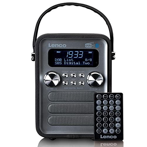 Lenco PDR-051 Tragbares DAB+ Retro Radio - PLL FM Radio mit Bluetooth - Integrierter Akku - 1800mAh - Uhr und Timer - 5 Watt RMS - Fernbedienung - Schwarz von Lenco