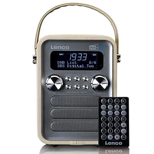 Lenco PDR-051 Tragbares DAB+ Retro Radio - PLL FM Radio mit Bluetooth - Integrierter Akku - 1800mAh - Uhr und Timer - 5 Watt RMS - Fernbedienung - Taupe von Lenco