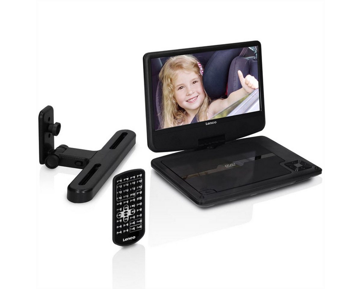 Lenco Portabler DVD player DVP-901BK Audio- & Video-Adapter, schwarz, neues Design, mit Halterung von Lenco